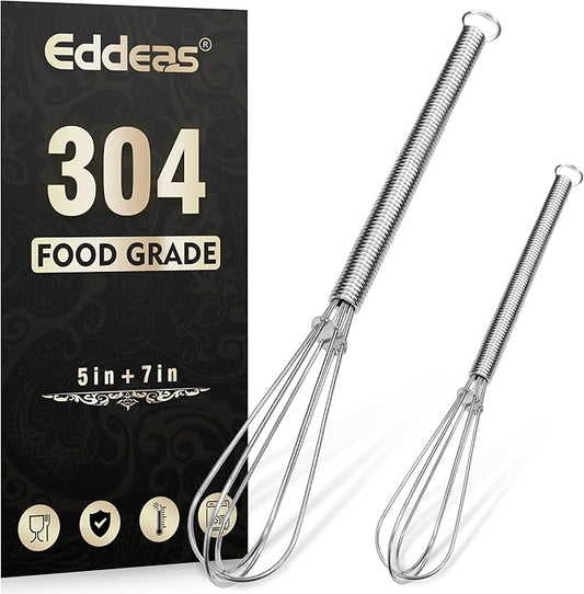 Eddeas Mini whisk, Small Whisk 2 Pieces, 5in and 7in 304 Stainless steel Wire Whisk for Whisking, Beating, Mixing Sauces, Blending Ingredients by Eddeas
