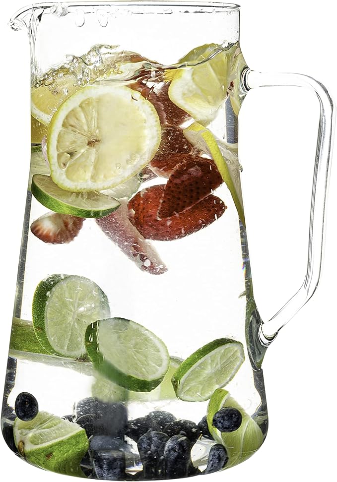 Simax Large Glass Pitcher With Spout, 2.5 Quart (80 Ounce) Borosilicate Glass Iced Tea Pitchers with Handle, Angled Cylinder Design, Glass Water Pitcher by SIMAX