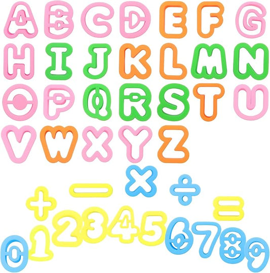 41PCS Alphabet Playdough Cutters with Mathematical Symbols & Numbers - Colorful Alphabet Cookie Cutters, Durable Fondant Letter Mold for Learning Letters Number Counting, Crafting,for 18+Ages
