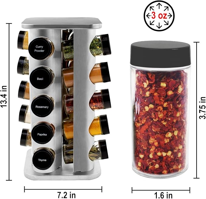 Orii 20 Jar Rotating Spice Rack with Spices Included & 5-Year Free Spice Refill Program – Stainless Steel Countertop Spice Rack with 3 oz Glass Jars - Image 2