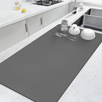 LOPNUR Kitchen Dish Drying Mat, 31.5"x17" Extra Large Dish Drying Mats for Kitchen Counter, Diatomite Coffee Mat, Super Absorbent Dish Drying Pad, Heat Resistant Mat with Anti-slip Rubber Backed, Grey by LOPNUR