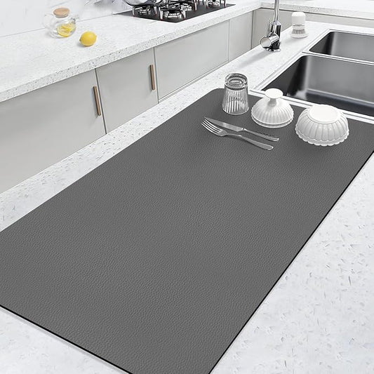 LOPNUR Kitchen Dish Drying Mat, 31.5"x17" Extra Large Dish Drying Mats for Kitchen Counter, Diatomite Coffee Mat, Super Absorbent Dish Drying Pad, Heat Resistant Mat with Anti-slip Rubber Backed, Grey by LOPNUR