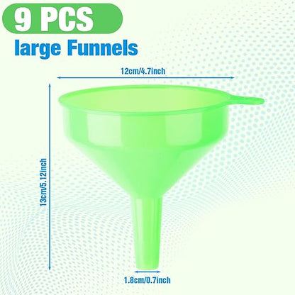 Honeydak 24 Pcs Plastic Funnels 4.7 Inch Wide Mouth Multi-Purpose Funnels with Long Reaching Spout for Filling Bottles Mason Jars Science Lab Use Funnel for Liquid (Pink,Blue,Green) - Image 5