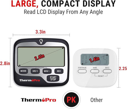 TempPro TM01(2 Pack) Kitchen Timers for Cooking with Count Up Countdown Timer, Digital Timer for Kids with Touch Backlit, Study Timers for Classroom Teacher Supplies (Previously ThermoPro) - Image 8