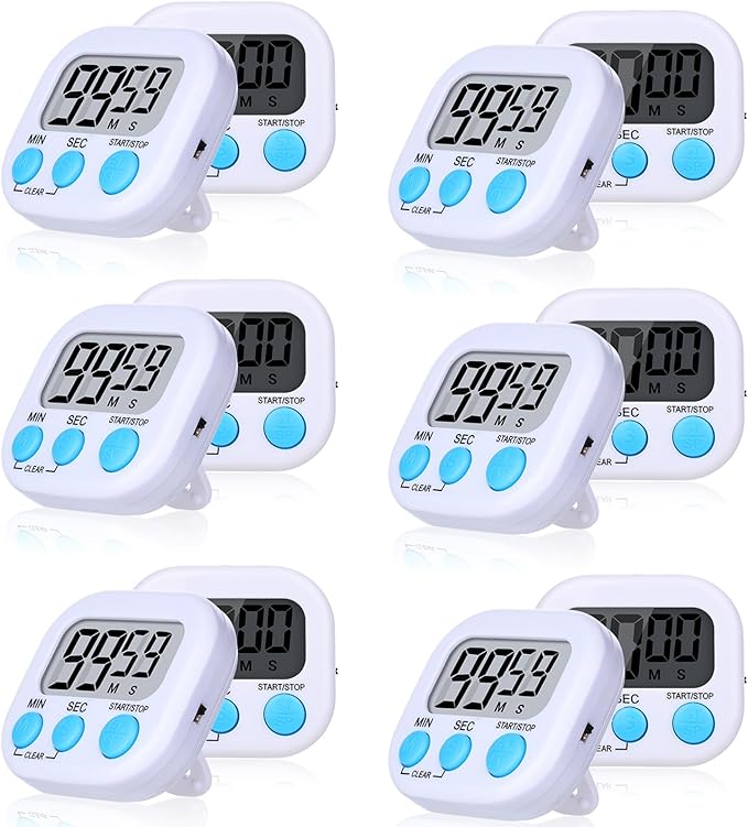 Mwellewm 12Pcs Digital Timers for Classroom Kitchen Timers for Cooking Small Magnetic Stopwatch Mini Countdown Timer Loud Alarm Stop for Study Work Baking Sports Games Office Timer Clock (White) by Mwellewm