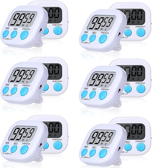 Mwellewm 12Pcs Digital Timers for Classroom Kitchen Timers for Cooking Small Magnetic Stopwatch Mini Countdown Timer Loud Alarm Stop for Study Work Baking Sports Games Office Timer Clock (White) by Mwellewm