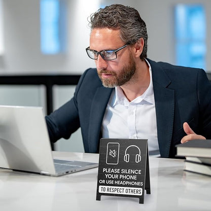 Funny Home Office Reminder Decor Caution Desk Signs Team Gifts for Employees Boss Humorous Shelf Desk Decorations Supplies Cubicle Table Decorations Silence Your Phone White Elephant Gift - Image 4