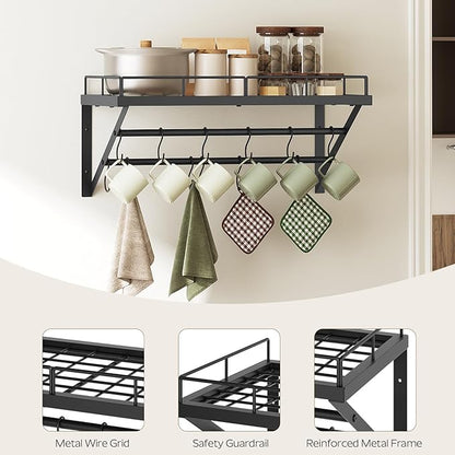 YATINEY Wall Mounted Pot Rack, 23.8 Inch Pot and Pan Organizer with 2 Tier Hanging Rails, 12 S-Hooks, Metal Pot Rack for Kitchen Cookware Organizer, Space Saving, for Kitchen Utensils, Black PR01BK - Image 8