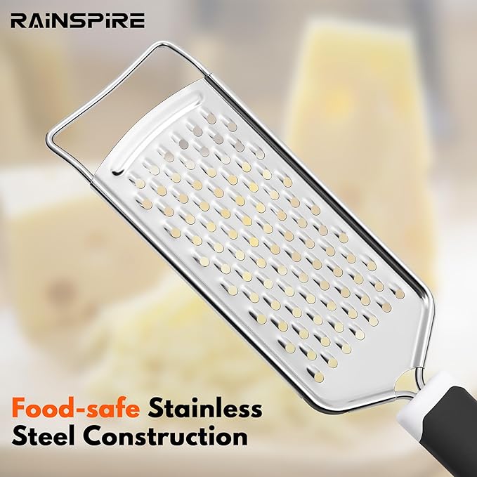 Rainspire Professional Cheese Graters for Kitchen Stainless Steel Handheld, Metal Lemon Zester Grater With Handle For Cheese, Chocolate, Spices, Kitchen Gadgets And Tools, Soft Grip Handle, Black - Image 6