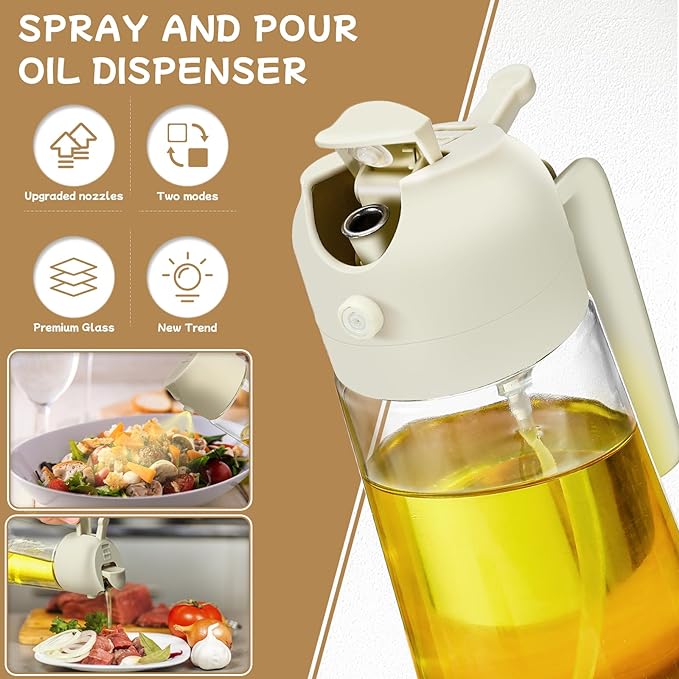 Oil Sprayer for Cooking 2pcs,2 in 1 Oil Dispenser and Oils Sprayer Kitchen Gadgets-16oz Glass Oils Spray Bottle,Mist Olive OilDispenser,Air Fryer,Salad,Grill (White Kitchen Accessories) - Image 2