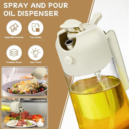 Oil Sprayer for Cooking 2pcs,2 in 1 Oil Dispenser and Oils Sprayer Kitchen Gadgets-16oz Glass Oils Spray Bottle,Mist Olive OilDispenser,Air Fryer,Salad,Grill (White Kitchen Accessories) - Image 2