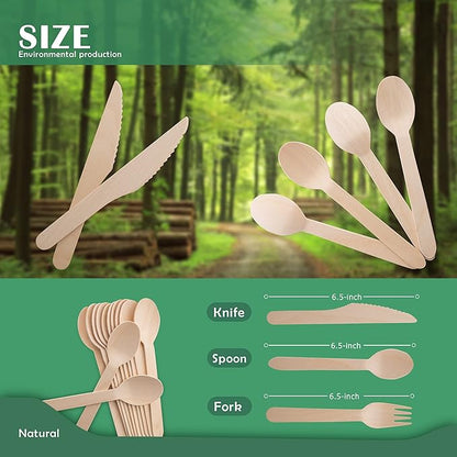 Disposable Wooden Forks -Pack of 100, 6.5" Length-Biodegradable, Natural Wooden Utensils, Great for Parties,Camping,Weddings&Dinner Events (Knives) - Image 5