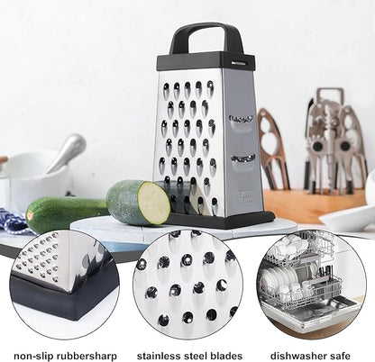 Cheese Grater, Mini Size 4-Sided Stainless Steel Grater, Food Shredder for Cheese, Parmesan, Vegetable, Dishwasher Safe, Black - Image 3