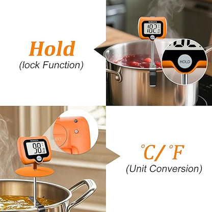 BOMATA Digital Candy Thermometer with Pot Clip, Deep Fry Oil Thermometer with Rotatable Display & Long Probe, for Candy Candle Making, Cooking, Food, Liquids, Water, Sugar.. Orange
