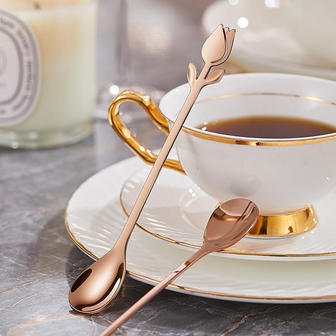 Rose Gold Tulip/Rose Handle 12-Pcs Mini Coffee Spoons Set - 6" Stainless Steel for Espresso, Tea, Dessert - Ideal for Demitasse & Small Servings - Image 7