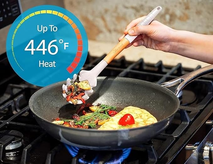 Silicone Cooking Utensils Set 6 Piece – Heat Resistant up to 480°F, BPA Free & Non-Scratch Kitchen Tools with Natural Wood Handles, White - Image 3