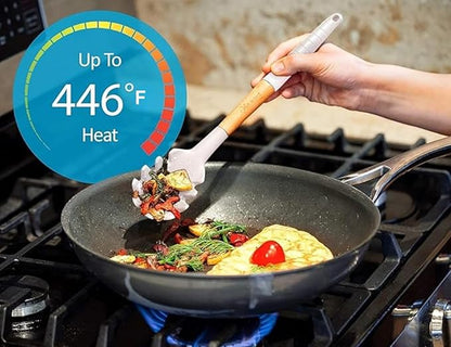 Silicone Cooking Utensils Set 6 Piece – Heat Resistant up to 480°F, BPA Free & Non-Scratch Kitchen Tools with Natural Wood Handles, White - Image 3