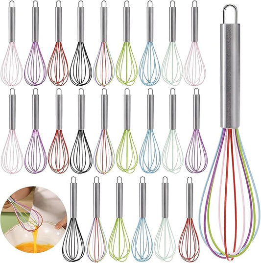 Cididu Set of 24 Silicone Whisk Bulk for Cooking, 10 In Wisking Tool Non Scratch, Flexible Rubber Whisks for Nonstick Pans, Kitchen Hand Whisk for Mother's Day Party Gifts, BPA Free Dishwasher Safe by Cididu