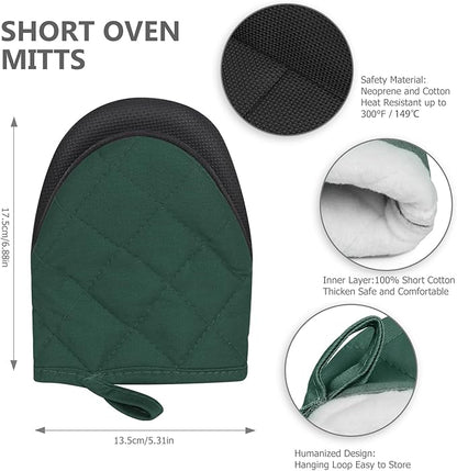 1 Pair Short Oven Mitts - Silicone Kitchen Oven Gloves High Heat Resistant 500℉, Mini Oven Mits with Non-Slip Grip Surfaces and Hanging Loop for BBQ, Baking, Cooking and Grilling (ArmyGreen) - Image 3