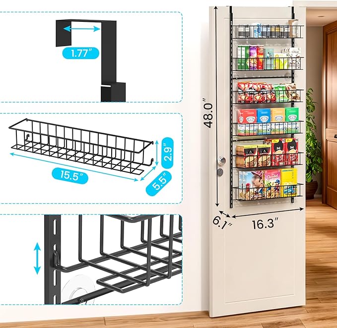 ElegantArray 6-Tier Pantry Door Oragnizer, Over The Door Pantry Organizer Rack and Storage, Hanging Spice Rack Shelves Door, Home Office Laundry Room Bathroom & Kitchen Organization Essentials Metal - Image 2