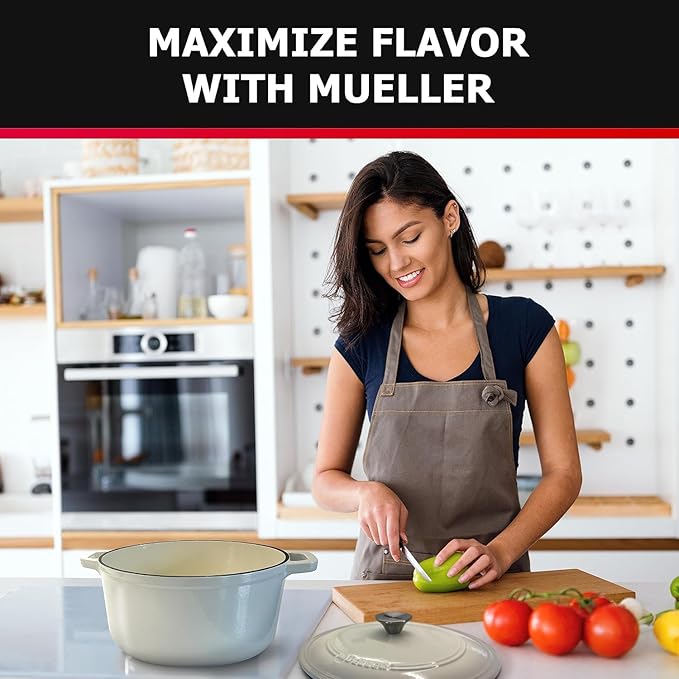 MUELLER HOME 7.5 QT Enameled Cast Iron Dutch Oven, Heavy-Duty Casserole Dish and Braiser Pan with Lid and Stainless Knob, Oven-Safe up to 500° F & Across All Cooktops, Oyster White - Image 7
