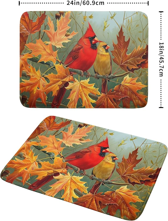 Giwawa Fall Birds Dish Drying Mat 18x24 Inch Autumn Maple Leaf Tree Dish Drainer Mats Thanksgiving Decorative Microfiber Reversible Dish Drying Rack Pad Large for Kitchen Countertop Tabletop