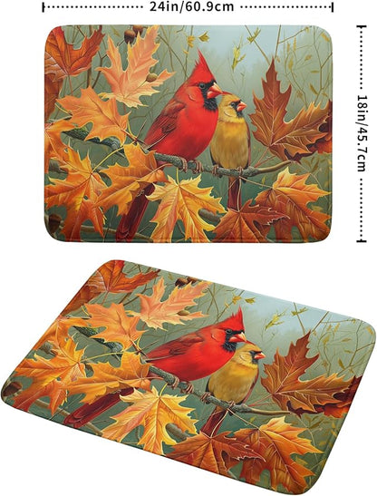 Giwawa Fall Birds Dish Drying Mat 18x24 Inch Autumn Maple Leaf Tree Dish Drainer Mats Thanksgiving Decorative Microfiber Reversible Dish Drying Rack Pad Large for Kitchen Countertop Tabletop