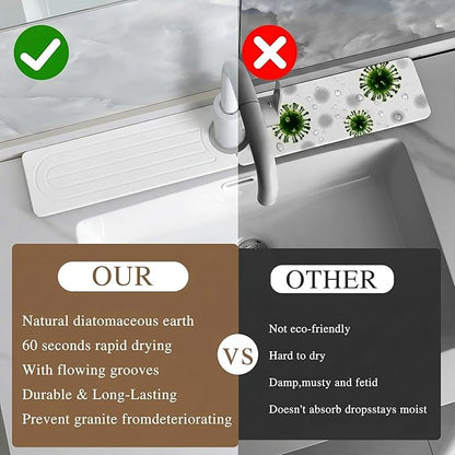 Faucet Mat for Kitchen Sink -Diatomite Stone Drying Mat for Kitchen Counter & Bathroom Sink,Quick-Dry Kitchen Sink Mat-Sink Protector & Splash Guard,Super Absorbent (White, 15.8"x4") - Image 6