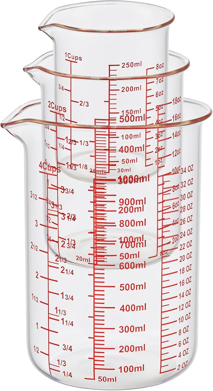 High Borosilicate Glass Measuring Cup Set-V-Shaped Spout，Includes 250ml(8OZ), 500ml(16OZ), and 1000ml(32OZ) Glass Measuring Beaker for Kitchen or Restaurant, Easy to Read - Image 3