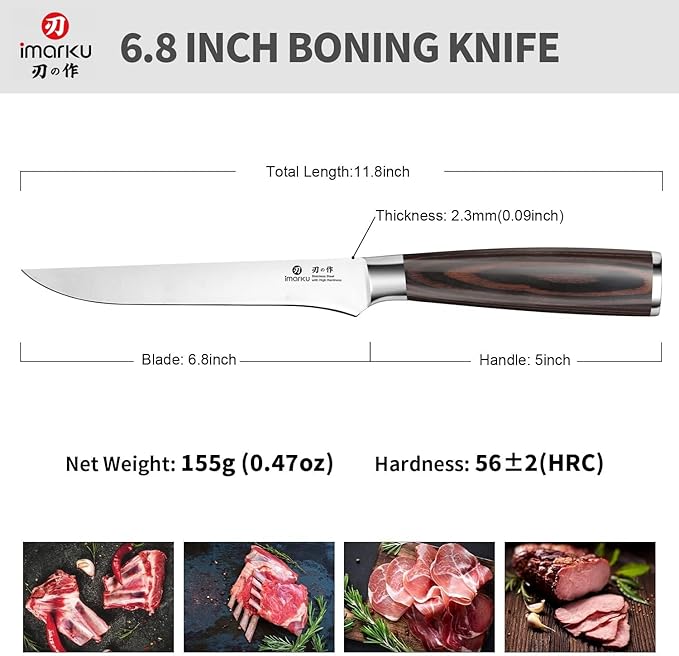 imarku Fillet Knife, German High Carbon Boning Knife, 6-Inch Stainless Steel Professional Grade Boning Fillet Knife for Fish, Pakkawood Handle for Meat and Poultry, Gifts for Men and Women - Image 6