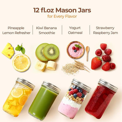 ComSaf 12 oz Mason Jars with Lids 6 Pcs, Regular Mouth Canning Jars with Seal Bands, 12 oz Glass Jar with lid for Soft Drinks, Juice, Jam, Jelly, Sauce, Dessert, Overnight Oats, Pickles - Image 5