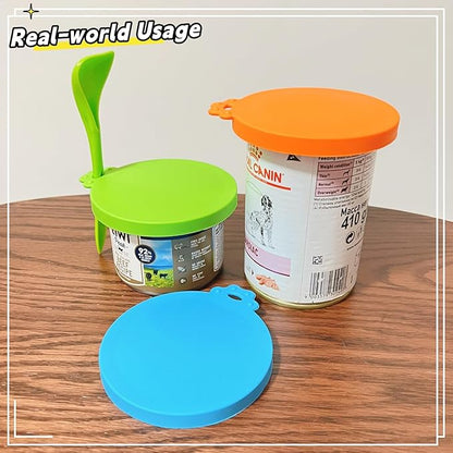 MoPawKT- Pet Food Can Covers Silicone Lids for 3-15 oz Cans, 3 Inner Diameters 2.6”/3”/3.4” Fit for Most Cat & Dog Food Cans/Tins, BPA Free, Reusable (set of 3 lids+1 spoon)