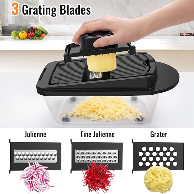 12 Blade All-in-1 Vegetable Chopper Mandoline Slicer with Container, Spiralizer with Containers, Food Chopper, Onion Chopper, Veggie Cutter for Salad, Kitchen Gadgets Accessories Essentials, Black - Image 6
