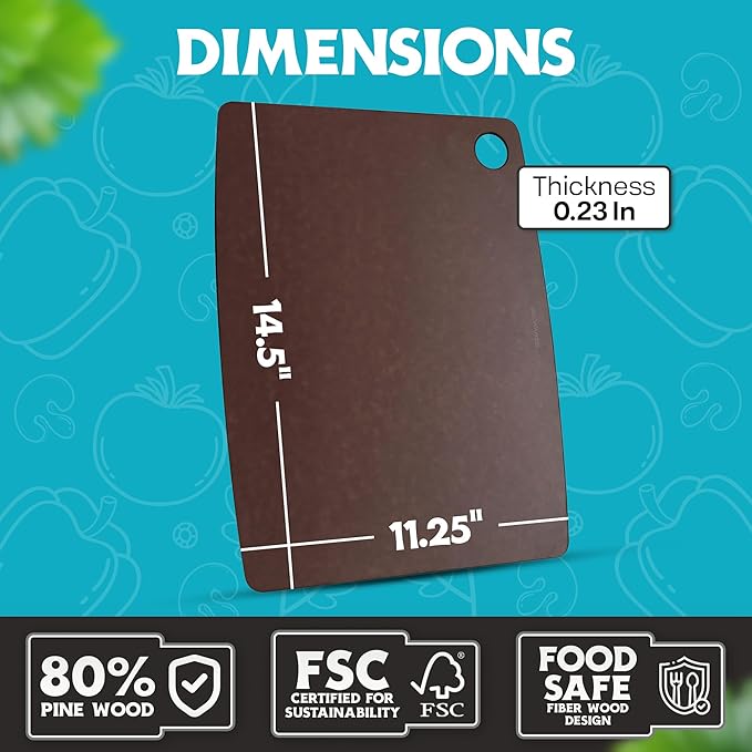 Dishwasher Safe Cutting Board for Kitchen - Large Composite Wood Chopping Board, Thin & Lightweight, Heat Resistant, BPA-Free Eco-Friendly Cutting Board for Meal Prep, 14.5 x 11.25 Inch (Nutmeg Brown) - Image 2
