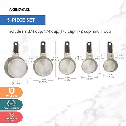 Farberware Professional Set of 5 Stainless Steel Measuring Cups, Precision and Ease in Every Scoop, Features Magnetic Handles for Easy Storage, Dishwasher Safe - Image 2