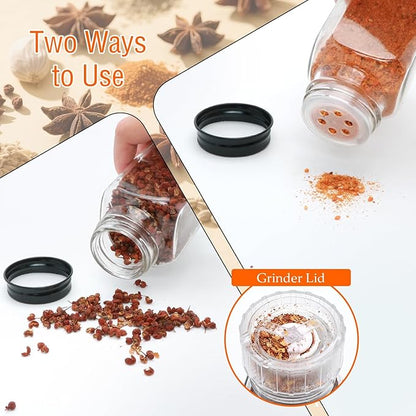 15 Pack 8oz Glass Spice Jars with Grinders, Square Spice Bottles with Deeper Shaker Lids & Airtight Metal Caps, Seasoning Containers with Labels for Spice Organization, Fits Cabinet, Spice Rack - Image 3