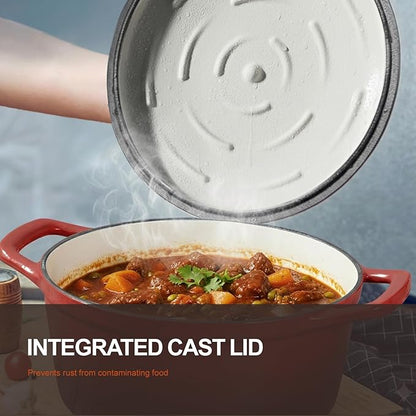 Overmont Enameled Cast Iron Dutch Oven - 5.5QT Pot with Wide Handles Lid Cookbook & Cotton Potholders - Heavy-Duty Pre-Seasoned Cookware Oven Safe to 500°F for Braising, Stews, Roasting, Sourdough Baking - Image 2