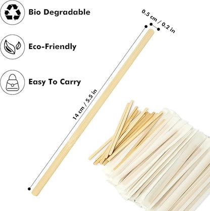 100pcs Bamboo Coffee Stirrers Individually Wrapped, 5.5 Inch Disposable Wood Swizzle Stick Beverage Mixer, Eco Friendly Long Wood Stir Sticks for Mixing Cocktail Hot Chocolate Drinking Tea - Image 3
