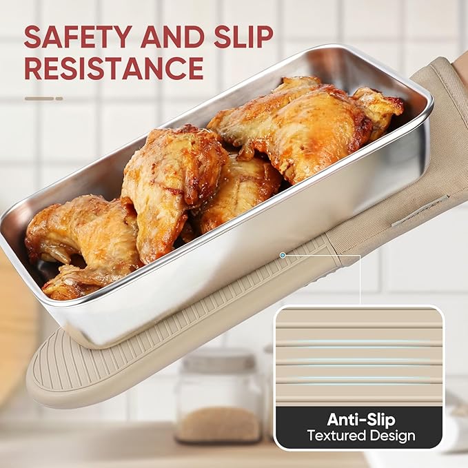 YUTAT Silicone Oven Mitts and Pot Holders Set,High Heat Resistant Up to 500 Degrees,Waterproof Cooking Gloves with Soft Polyester Filling,Kitchen Potholder Set,Khakis,4 Pcs Set - Image 3