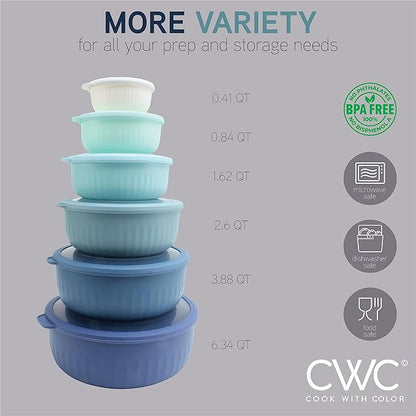 COOK WITH COLOR Prep Bowls with Lids- Wide and Deep Nesting Plastic Small Mixing Bowl Set with Lids, 12 Piece Set - Wide Bowls, Blue - Image 3