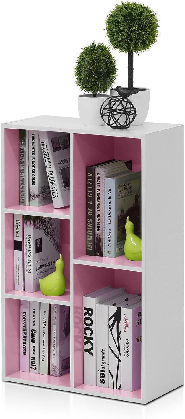 Furinno LUDER Book Shelf, 5-Cube Bookshelf, Reversible Bookcase, 9.4 x 19.5 x 31.5, Easy Assembly, for Living Room, Bedroom, Home Office, White/Pink - Image 7