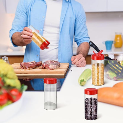 Zhehao 24 Pieces Plastic Spice Containers Plastic Spice Bottles Clear Reusable Large Empty Seasoning Jars with Shaker Lids for Kitchen Storage Seasoning Powder Herbs(16 oz,Cylinder,Clear and Red) - Image 6