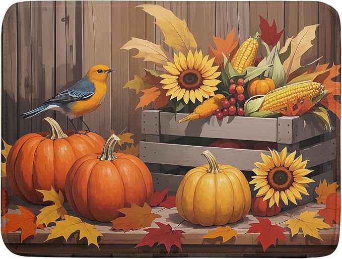 Fall Thanksgiving Dish Drying Mat for Kitchen Counter 18x24 Pumpkin Sunflower Bird Autumn Harvest Theme Absorbent Reversible Microfiber Drying Mats Kitchen Countertop Protector Dishes Drainer Pad by Aytipun