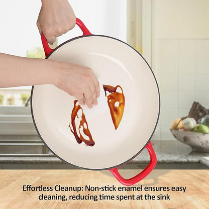 Enameled Cast Iron Dutch Oven, 3.8 Quart Dutch Oven Pot with Lid, Non Stick Cast Iron Pot, Round Oven Safe up to 500°F, Use for Marinate, Cook, Bake and Serve – Gradient Red