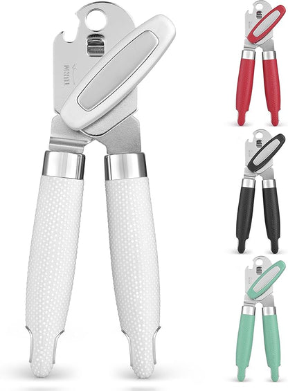 Zulay Kitchen Heavy Duty Stainless Steel Can Opener Manual with Large Bottle Opener - Manual Can Opener with Turn Knob with Soft Grip Handles - White by ZulayKitchen