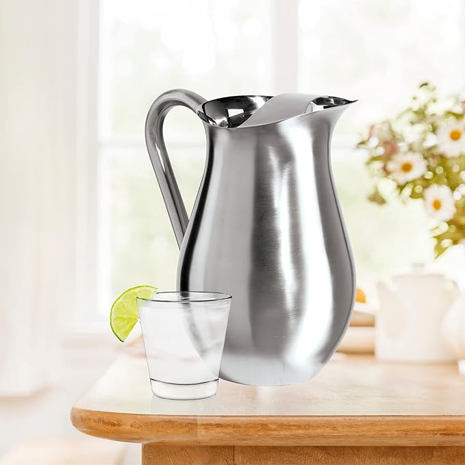 OGGI Stainless Steel Pitcher- Stainless Steel Water w/Ice Guard, Water Carafe, Great Metal Container for Entertaining, Ideal 68oz / 2 Lt Drink Pitcher - Image 4