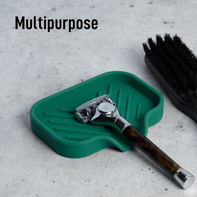 Zulay Kitchen Small Silicone Sponge Holder (4.9x3.3”) – Space-Saving Sink Organizer Tray for Sponge, Soap, Brush & More – Compact Non-Slip Dish for Kitchen & Bathroom Countertops (Pine Green) - Image 5