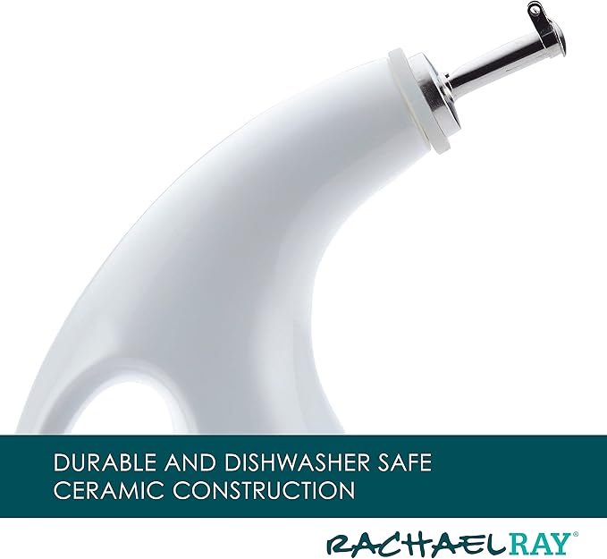 Rachael Ray Ceramic EVOO Oil and Vinegar Dispensing Bottle with Spout, 24 Ounce, White - Image 5