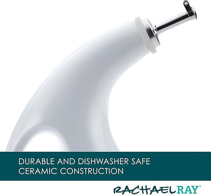 Rachael Ray Ceramic EVOO Oil and Vinegar Dispensing Bottle with Spout, 24 Ounce, White - Image 5