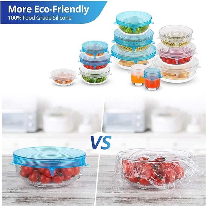 Silicone Stretch Lids, Zero Waste Reusable Silicon Container Lid Covers for Leftover Food Fruit Bowls Pots Cups Jars Dishes (White-12PCS)
